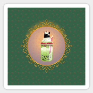 Black Cat Matcha Boba Tea (Green Background) Sticker